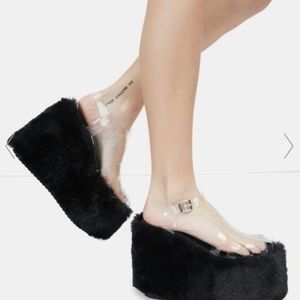 Furry platform sandals